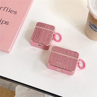 เคสหูฟังบลูทูธไร้สาย TPU ลายหนังจระเข้ สีชมพู สําหรับ Airpods Pro Air pods 3 2 Pro 2