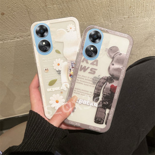 [พร้อมส่ง] เคสโทรศัพท์มือถือ ซิลิโคนใส ลายการ์ตูนหมี ดอกไม้ สําหรับ OPPOA38 OPPO A58 4G