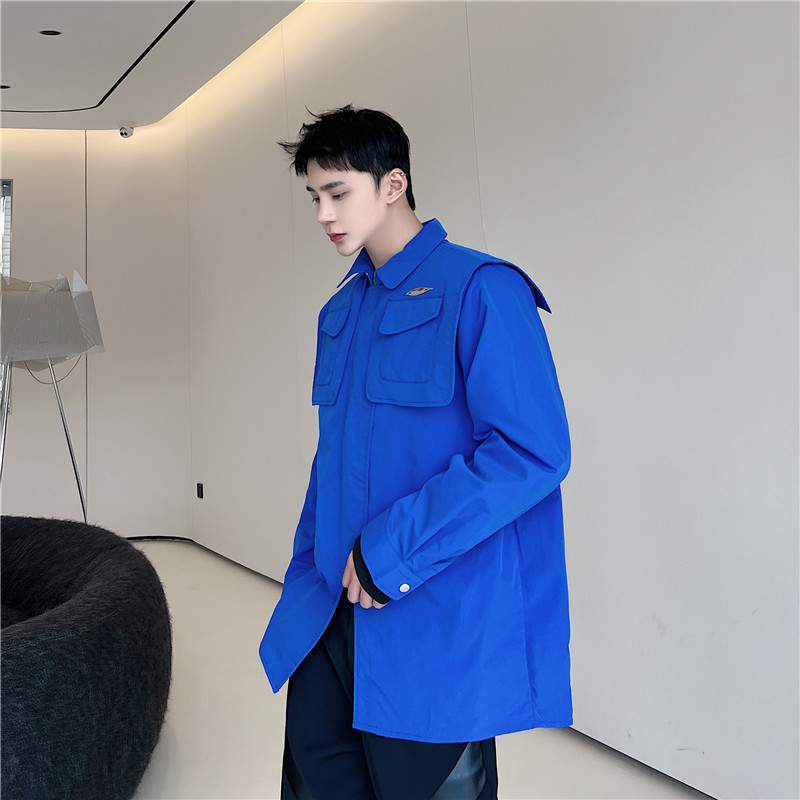 [September อินเทรนด์ผู้ชาย Must-Have] เวอร์ชั่นเกาหลี High-End ไหล่ Pads เสื้อแขนยาวผู้ชายอินเทรนด์เสื้อผ้าฤดูใบไม้ร่วง Klein Blue Bright สีแฟชั่น Tik To