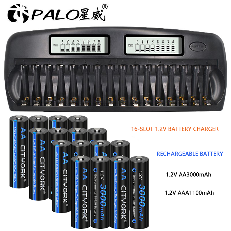 Palo เครื่องชาร์จแบตเตอรี่ หน้าจอ LCD 16 ช่อง 1.2V AA/AAA NiMH/NiCd แบตเตอรี่ เครื่องชาร์จ