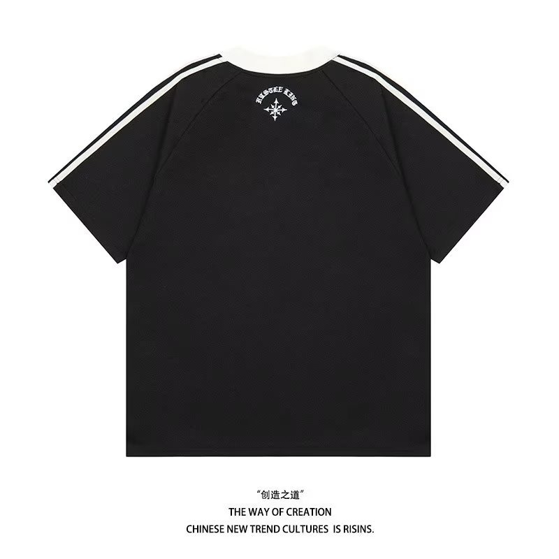 Hanlu เสื้อยืดแขนสั้น ทรงหลวม สีตัดกัน สไตล์อเมริกัน สตรีท สําหรับผู้ชาย และผู้หญิง