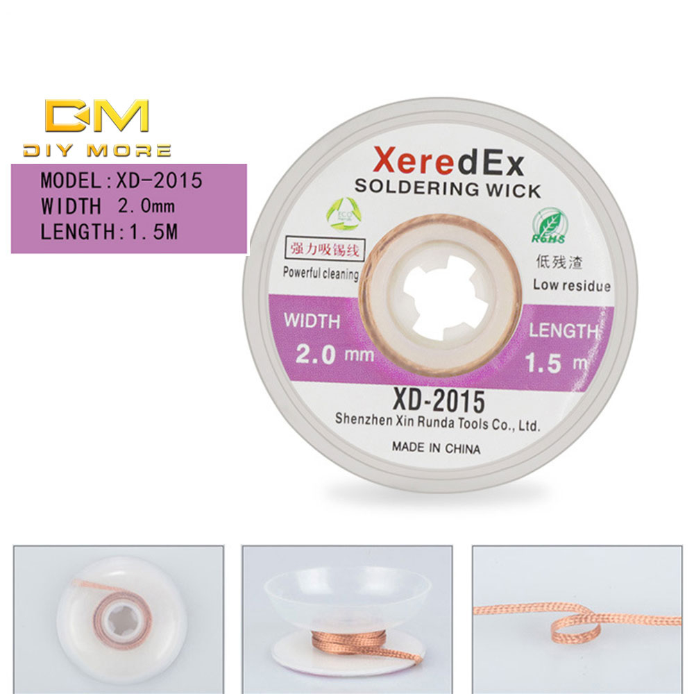 Diymore 5 ฟุต /1.5 ม. 2 มม. บัดกรีถักเปีย บัดกรี ถอดไส้ตะเกียง สายเคเบิล เครื่องมือซ่อมแซม XD-2015