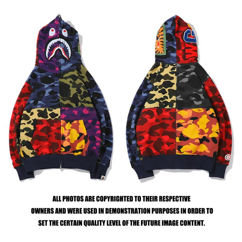 Bape เสื้อกันหนาว มีฮู้ด ผ้าฝ้ายแท้ พิมพ์ลาย มีซิป แฟชั่นสําหรับชาย และหญิง