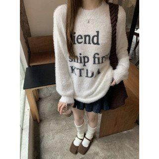 Mohair Letter Round Neck Sweater Long Sleeve Knit