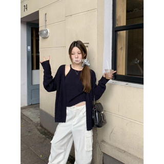 Lazy style knit jacket loose two-piece long sleeved knit shirt