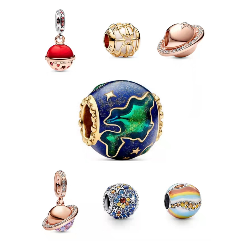 Charm Saturn rose gold starry sky series/แฟชั่นExquisite s925 สร้อยข้อมือเงินสร้อยข้อมือลูกปัดหลวมลูกปัด