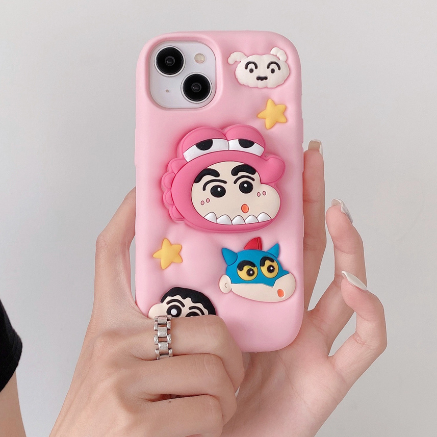 สําหรับ iphone กรณี 16 Pro Max 15 Pro Max 14 Pro Max 13 Pro Max 12 Pro Max 3D สามมิตินั่งร้านไดโนเสาร์ Xiao Xin ซิลิโคนนุ่มกรณี