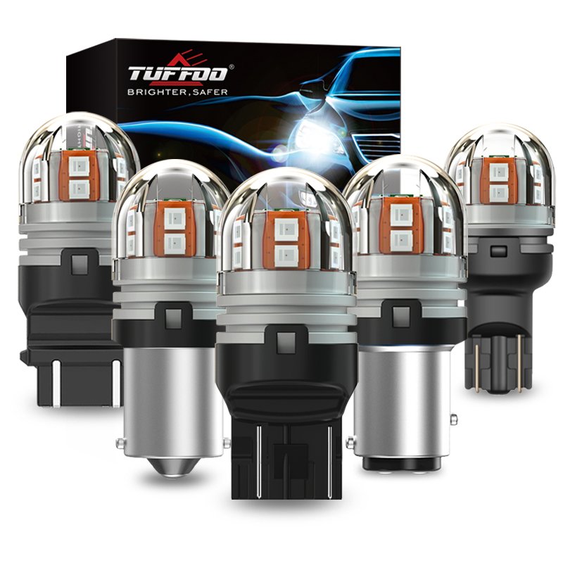 Tuffoo หลอดไฟเบรกท้ายรถยนต์ LED DRL 1156 BA15S P21W 1157 BAY15D T20 7440 7443 W21W 3156 3157 BAW15D สีขาว สีแดง แบบเปลี่ยน 2 ชิ้น