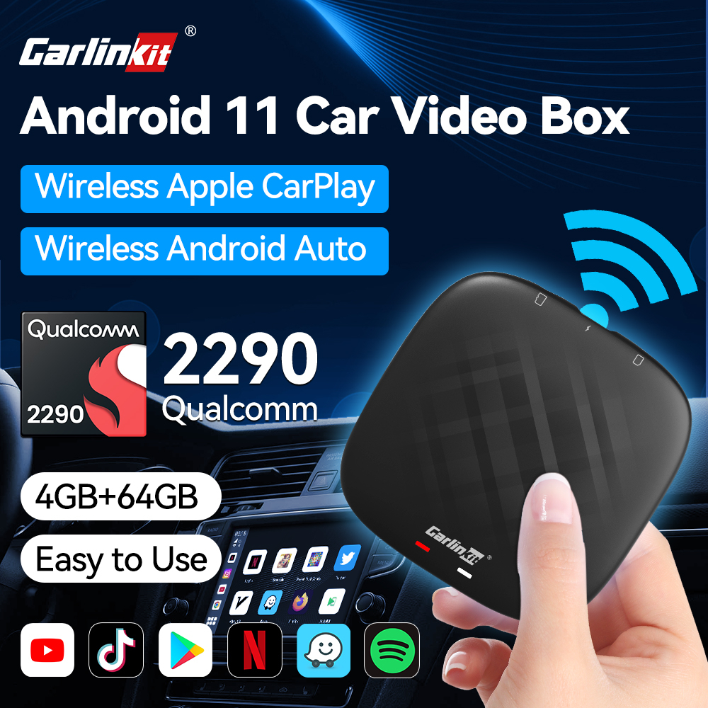 Carlinkit CarPlay Ai Box 4+64GB Android 11 Snapdragon ไร้สาย เครื่องเล่นในรถยนต์ Android อะแดปเตอร์อัตโนมัติ 4G LTE ซิม Wifi เชื่อมต่อกล่องสตรีมมิ่งทีวี
