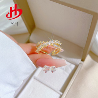 ⭐Y.H⭐ไขว้เพชร แหวนผู้หญิง แฟชั่น 18K แหวนสแตนเลส