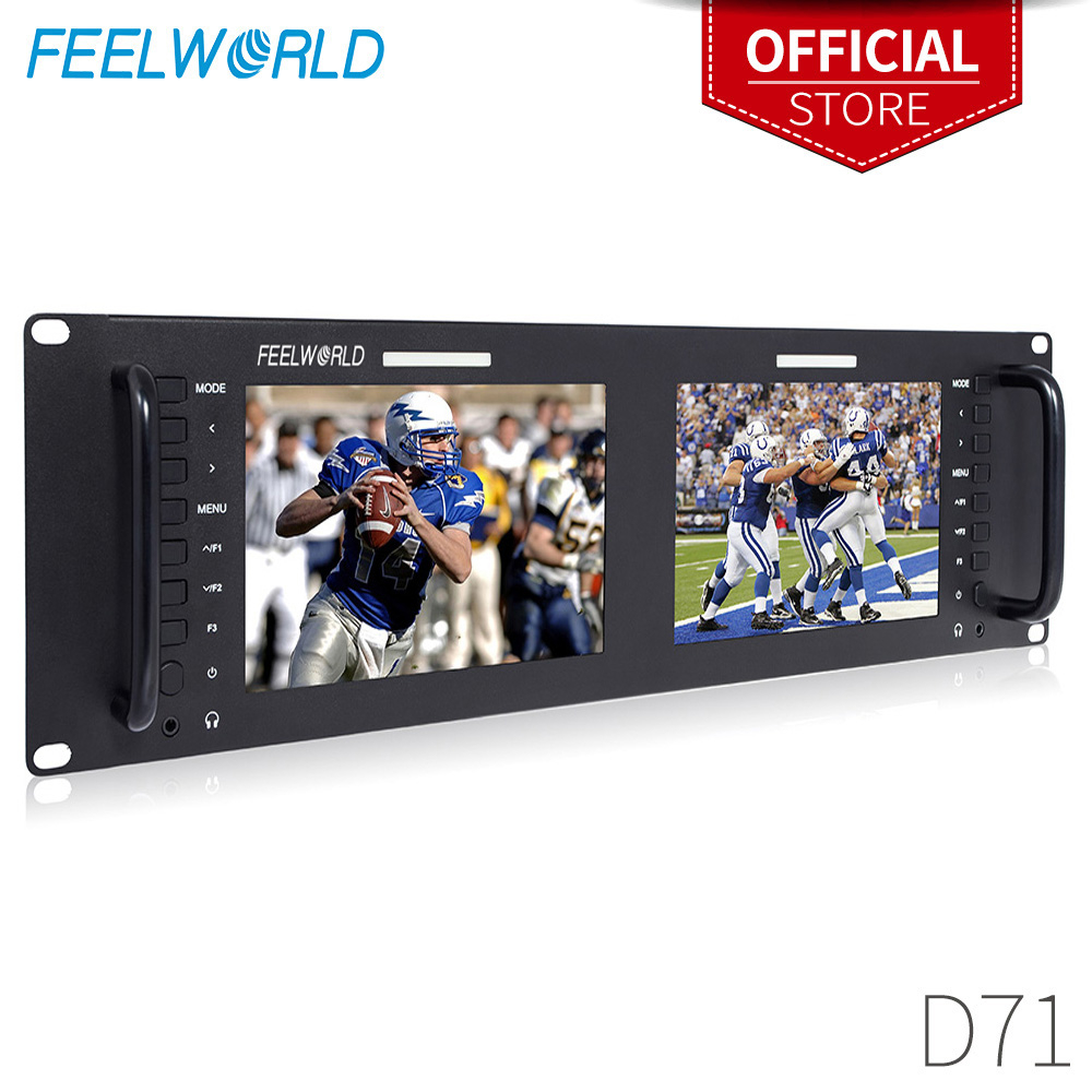 Feelworld D71 Plus -H Dual 7 นิ้ว 3RU IPS 1920x1200 เมาท์ขาตั้งหน้าจอ LCD พร้อม HDMI, AV อินพุต และเอาท์พุต