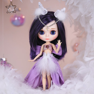 D DBS Little Ragdoll ชุดเดรสกระโปรงยาว สีม่วง สําหรับเด็กผู้หญิง 19 ข้อต่อ OB24