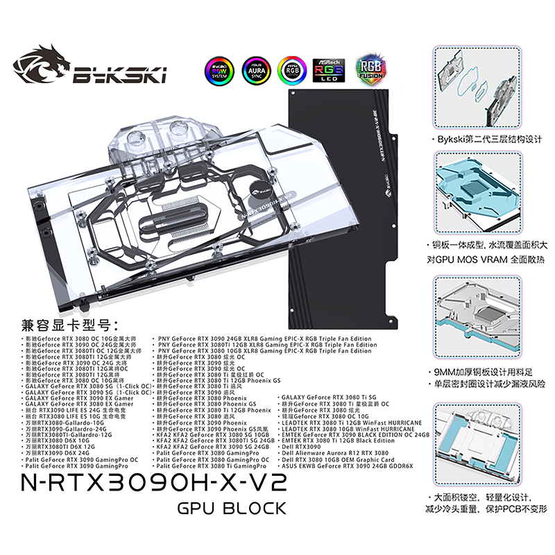 Bykski บล็อกหม้อน้ํา ทองแดง สําหรับ NVIDIA RTX 3090 3080 Reference Edition GPU Card Full Cover N-RTX3090H-X-V2