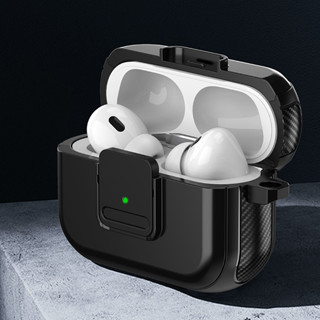 เคสหูฟัง คาร์บอนไฟเบอร์ แบบแข็ง พร้อมคลิปล็อกอัตโนมัติ สําหรับ Airpods Pro 2nd 1st Pro2