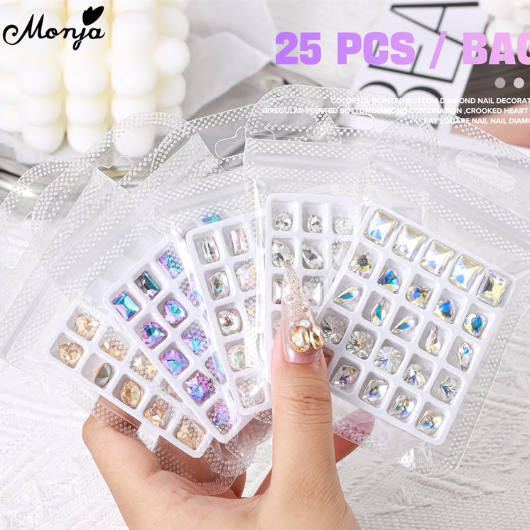 Monja พลอยเทียม คริสตัล รูปหัวใจ ขวาน 3D สําหรับตกแต่งเล็บ 25 ชิ้น