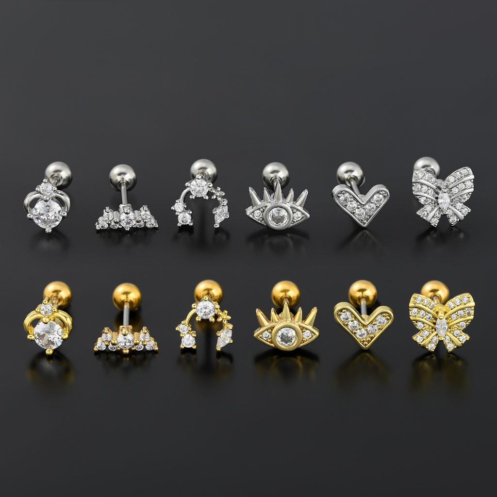 G23 ต่างหูไทเทเนียมเหล็ก รูปหัวใจ ประดับโบว์ เครื่องประดับ สําหรับผู้หญิง 1 ชิ้น