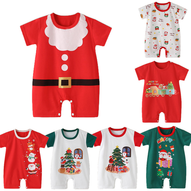 ชุดจั๊มสูทรอมเปอร์ ผ้าฝ้าย ระบายอากาศ ลายคริสต์มาส สําหรับเด็กทารก