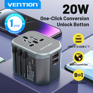 Vention 20W สากล สากล เดินทาง อะแดปเตอร์ ที่ชาร์จสากล AC + USB 2 in 1 อะแดปเตอร์ชาร์จเร็ว สําหรับ iPhone แล็ปท็อป PD ที่ชาร์จโทรศัพท์