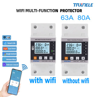 63a TUYA WiFi สมาร์ทเอิร์ธ รั่วไหลเหนือตัวป้องกันแรงดันไฟฟ้า รีเลย์เบรกเกอร์ ตัวจับเวลา พลังงาน kWh Meter Smart Life