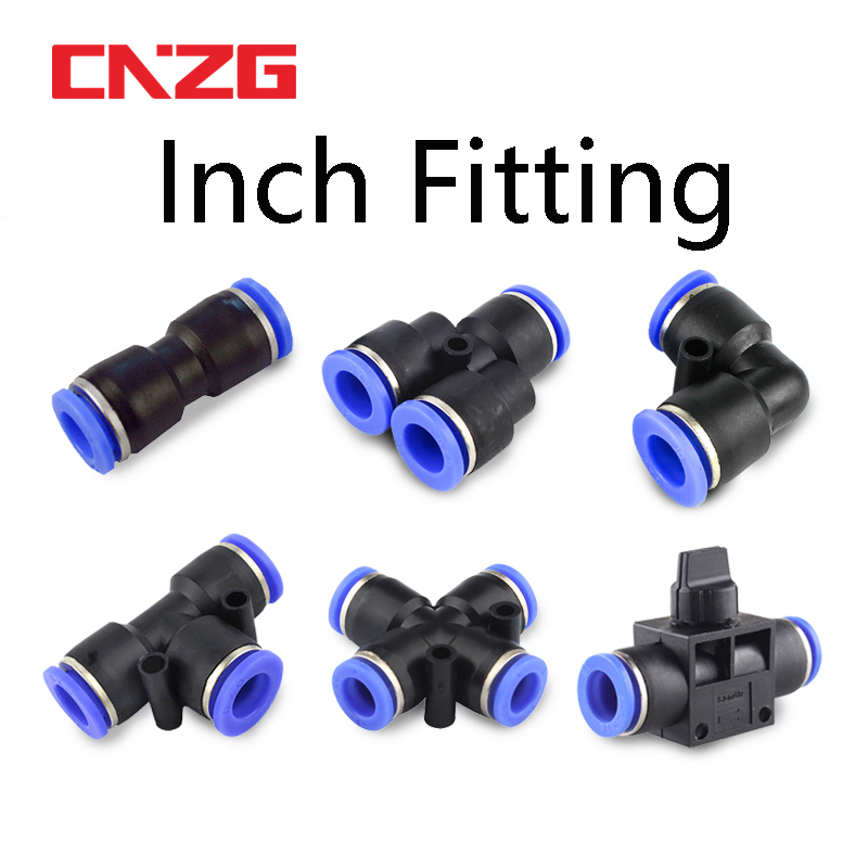 นิวเมติก Union Coupler Air Push Fitting นิ้วขนาด PU/PE/PY/PV/PZA Quick Air Connector 1/8" 5/32"