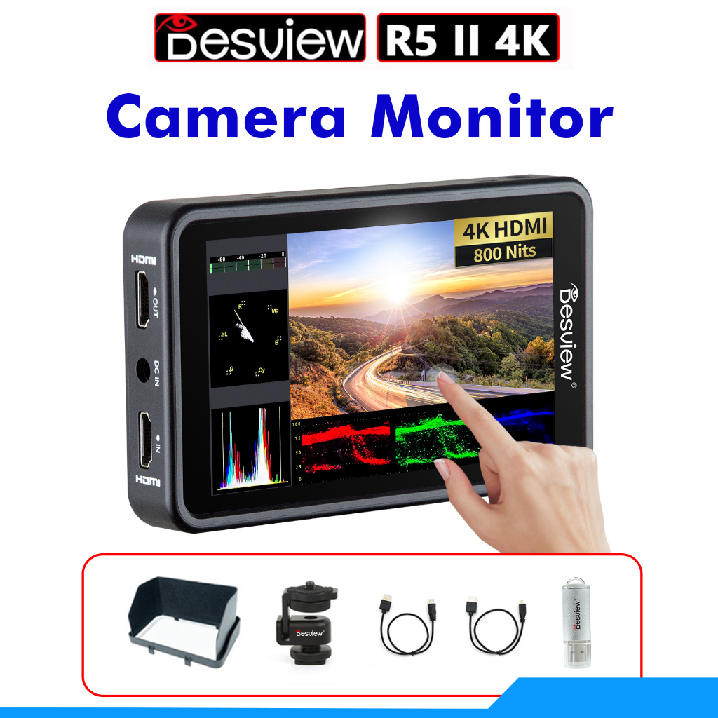 Desview R5II หน้าจอสัมผัส 5.5 นิ้ว 800nits ความสว่างสูง Full HD IPS 178° มุมมอง พร้อมน็อตคลื่น 3D เวคเตอร์ 4K HDMI
