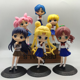 โมเดลฟิกเกอร์ PVC อนิเมะญี่ปุ่น Sailor Moon Tsukino Usagi Chibiusa Mizuno Ami Hino Rei Kino Makoto Q Version ของเล่นสําหรับเด็ก 6 ชิ้น ต่อชุด