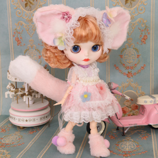 D DBS Little Ragdoll ชุดเสื้อผ้า ลายสุนัขจิ้งจอกน้อยน่ารัก สีชมพู สําหรับเด็ก OB24 Lijia azone