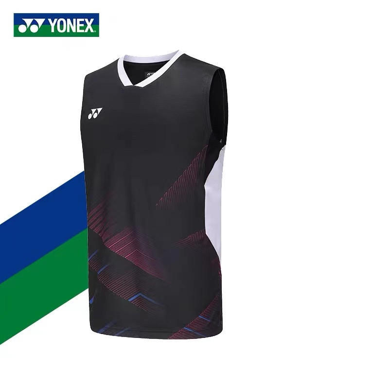 Yonex ชุดแข่งแบดมินตัน เสื้อกีฬา แขนกุด สําหรับผู้ชายและผู้หญิง