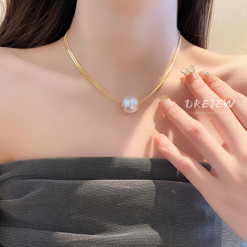 DREJEW สร้อยคอโซ่ ทอง 18K ประดับมุก สองชั้น หรูหรา เครื่องประดับแฟชั่น