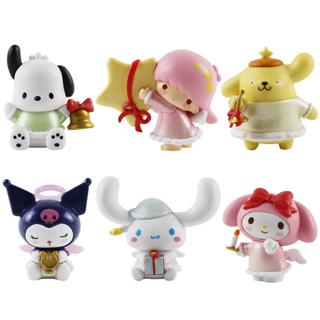 SANRIO โมเดลฟิกเกอร์ PVC การ์ตูนอนิเมะ My Melody Kuromi Cinnamoroll Pochacco Pom Pom Purin Little Twin Star Q Version ของเล่นสําหรับเด็ก 6 ชิ้น ต่อชุด