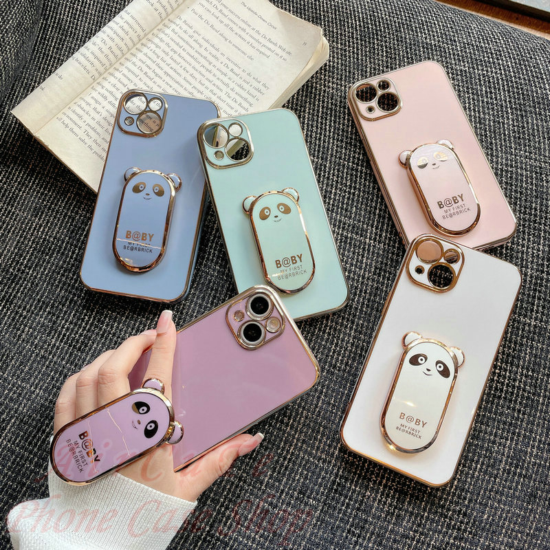 เคส Samsung A16 A06 A15 A14 A13 A12 M12 A11 M11 A05 A05S A04 A04S A03 A03S A02 A02S A21S A20S A10 A10S 4G 5G Plating Panda Folding Bracket Soft Case - รูปที่ 3