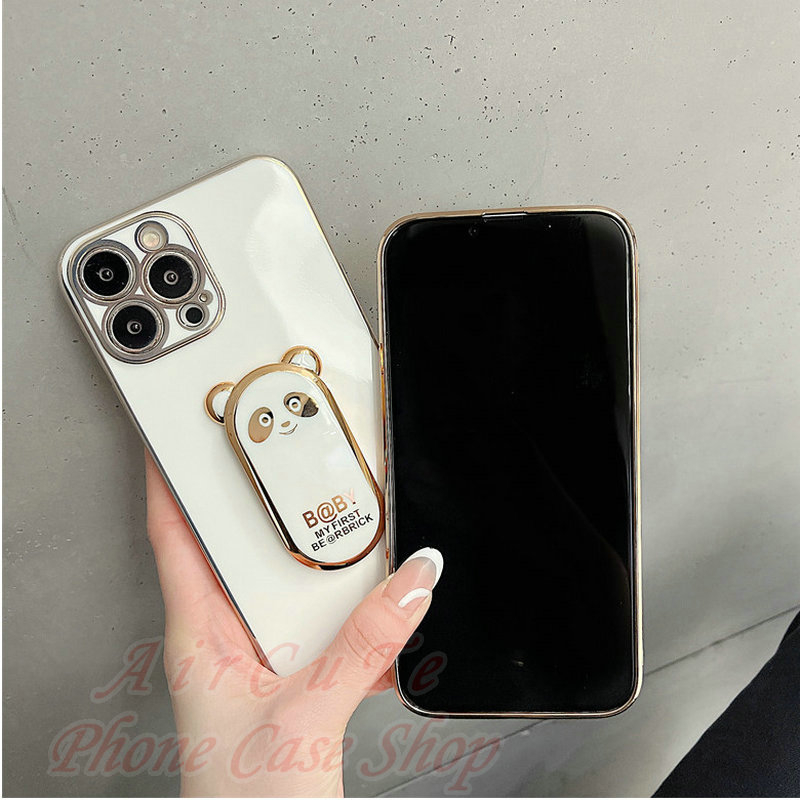 เคส Samsung A16 A06 A15 A14 A13 A12 M12 A11 M11 A05 A05S A04 A04S A03 A03S A02 A02S A21S A20S A10 A10S 4G 5G Plating Panda Folding Bracket Soft Case - รูปที่ 4