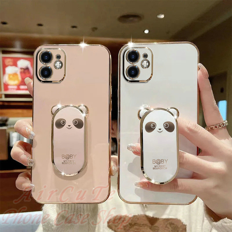 เคส Samsung A16 A06 A15 A14 A13 A12 M12 A11 M11 A05 A05S A04 A04S A03 A03S A02 A02S A21S A20S A10 A10S 4G 5G Plating Panda Folding Bracket Soft Case - รูปที่ 5