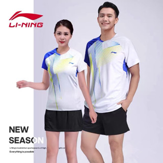 Li Ning เสื้อกีฬาแขนสั้น ระบายอากาศได้ดี แบบแห้งเร็ว สําหรับเล่นเทนนิส แบดมินตัน