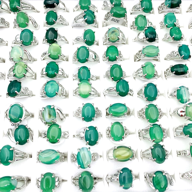 20ชิ้นแหวนเงินย้อนยุคสําหรับผู้หญิงธรรมชาติสีเขียวโมราแฟชั่นเครื่องประดับ