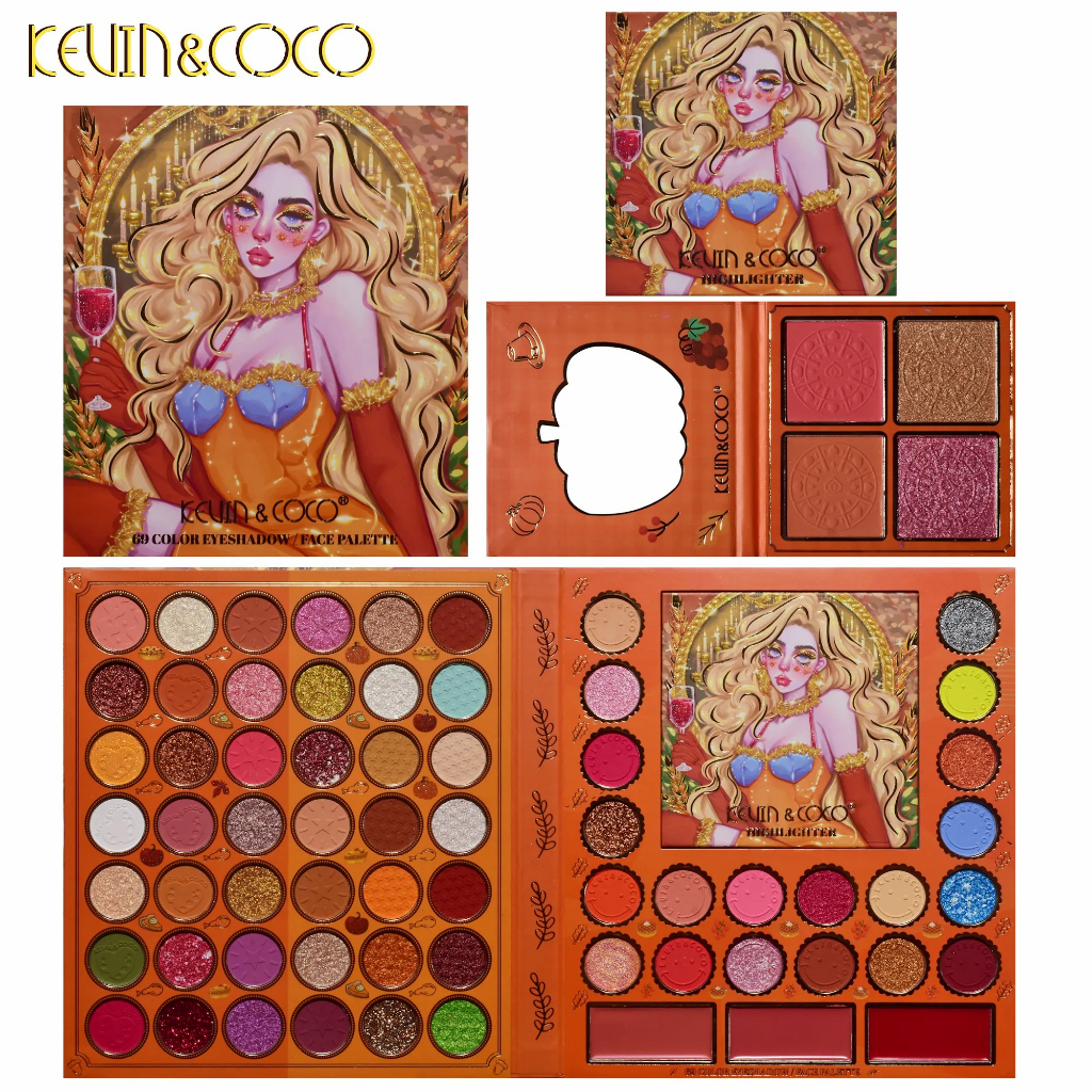 FDA”ใบรับรอง Kevin&coco พาเลตต์อายแชโดว์ 69 สี เนื้อผ้าไหม เนื้อดิน ชิมเมอร์ เนื้อแมตต์ กลิตเตอร์ สีสันสวยงาม ติดทนนาน อายแชโดว์กันน้ํา