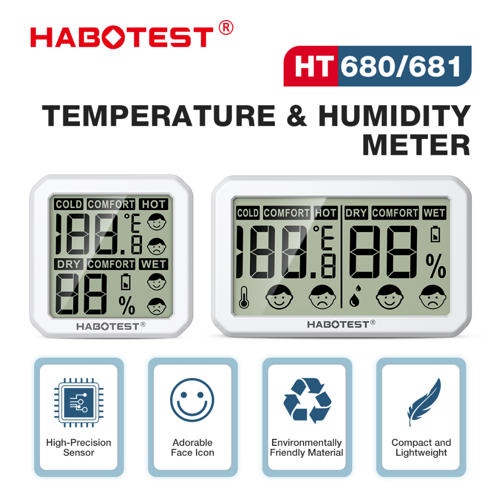 Habotest HT680/HT681 เครื่องวัดอุณหภูมิความชื้นดิจิทัล LCD ขนาดเล็ก สําหรับบ้าน