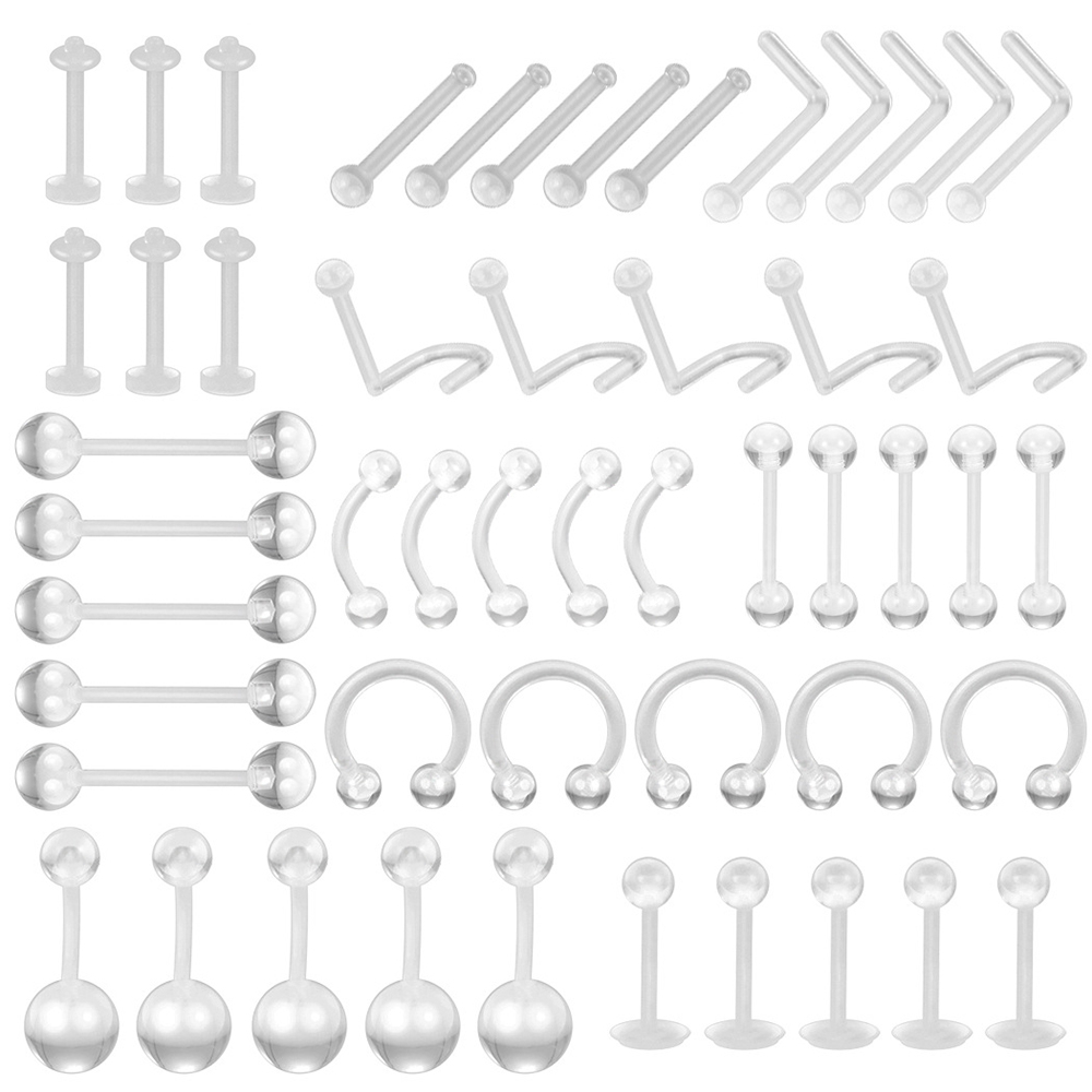 3 ชิ้น/ล็อตอะคริลิคที่มองไม่เห็นจมูก Septum เจาะ Clear Labret เจาะยืดหยุ่น Belly Eyebrow ลิ้นแหวนหู Retainer Barbell