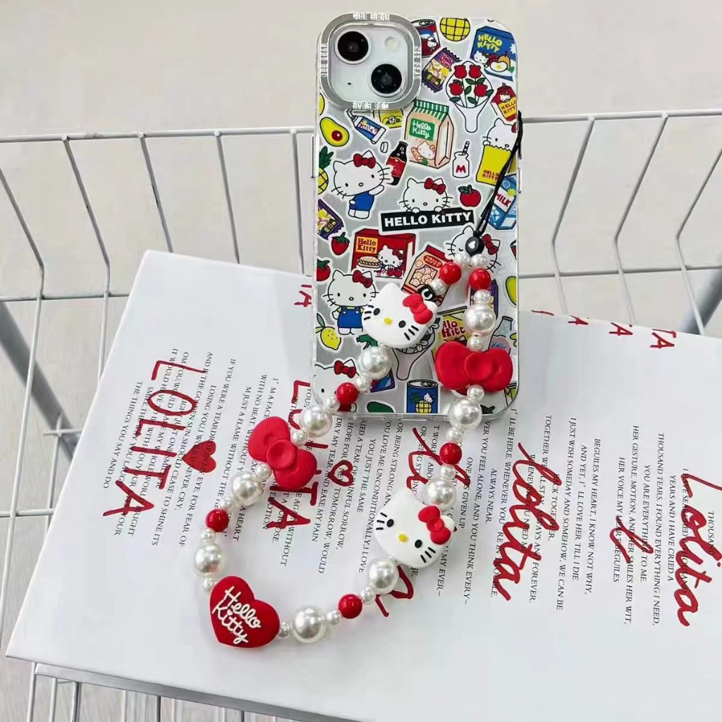 ใหม่ พวงกุญแจ จี้ลูกปัดอะคริลิค รูปการ์ตูนแมว KT y2k สีแดง สไตล์ญี่ปุ่น สําหรับห้อยโทรศัพท์มือถือ กระเป๋า