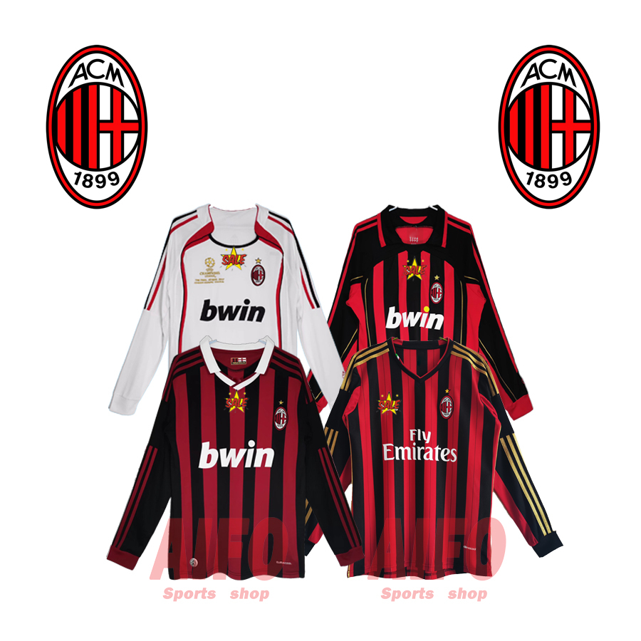 เสื้อกีฬาแขนยาว ลายทีมชาติฟุตบอลชั้นนํา AC Milan 2006 2007 2009 2010 2013 2014 คุณภาพสูง สไตล์เรโทร สําหรับผู้ชาย