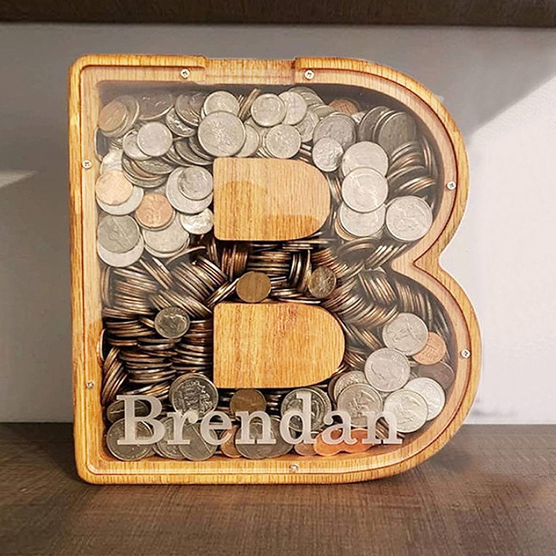 กระปุกออมสินสวยๆหยอดแบงก์แบบไม่ต้องพับได้ ตัวอักษรภาษาอังกฤษ Coin Box Piggy Bank