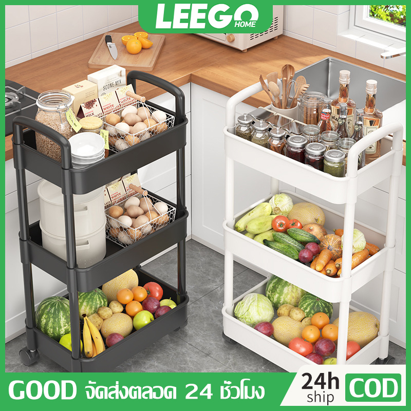 [จัดส่ง 24 ชั่วโมง]Leego 5 ชั้นชั้นวางรถเข็นอเนกประสงค์, ชั้นวางของในห้องครัวพร้อมล้อ,