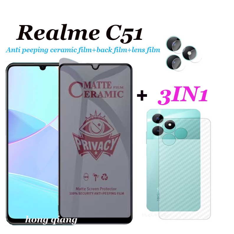 3in1 Realme C51 ฟิล์มกระจกนิรภัย กันรอยหน้าจอ และฟิล์มกันรอยด้านหลัง เพื่อความเป็นส่วนตัว กันแอบส่อง