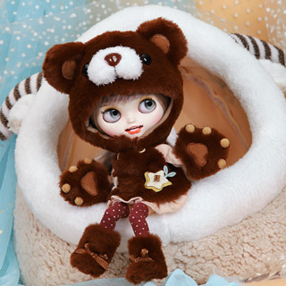 D DBS Little Ragdoll ชุดเสื้อผ้า หมวกตุ๊กตาหมี สีน้ําตาล น่ารัก สําหรับเด็ก 0B4 Lijia azone