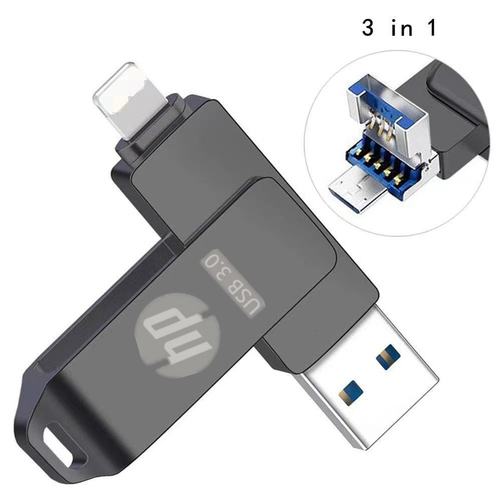 แฟลชไดรฟ์ USB 3.0 1TB 3-in-1 OTG สําหรับ IPhone 6 7 8 X XR 11 12 13 HP OTG
