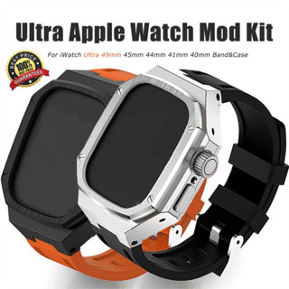 สายนาฬิกาข้อมือ ซิลิโคน โลหะ หรูหรา พร้อมเคส สําหรับ iWatch Ultra 49 มม. 45 มม. 44 มม. 41 มม. 40 มม. iWatch 8 7 6 5 4 SE