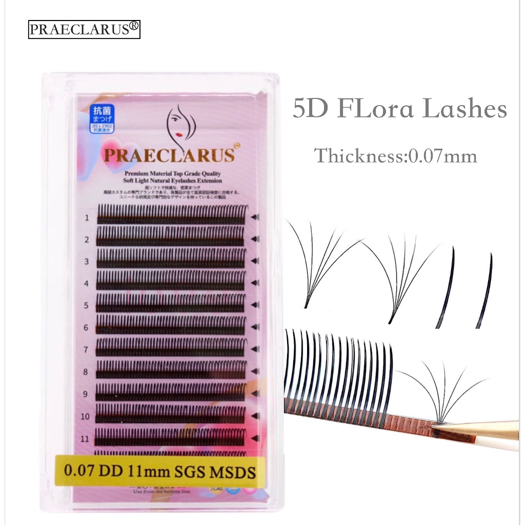 PRAECLARUS Wet look eyelashes 5D Flora Eyelash  Thickness  0.07mm ขนตาเวทลุค Wet look Sunflower eyelash extension 5D Flower Volume Eyelashes Premium Materials Natural Soft Wet look Lashes