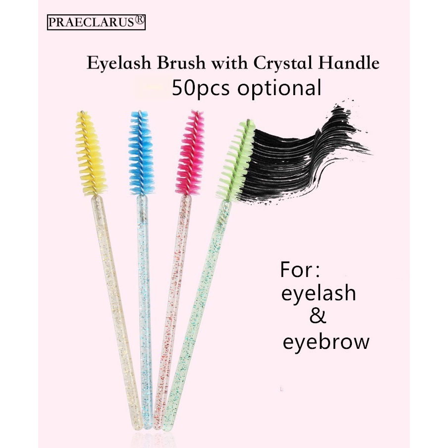Praeclarus 50 ชิ้น/เซ็ตแปรงขนตาหัวนุ่มสําหรับขนตาคิ้วคริสตัลมาสคาร่า Applicator มาสคาร่า Wand หวี Micro-Brushes แปรงแต่งหน้าเครื่องมือ