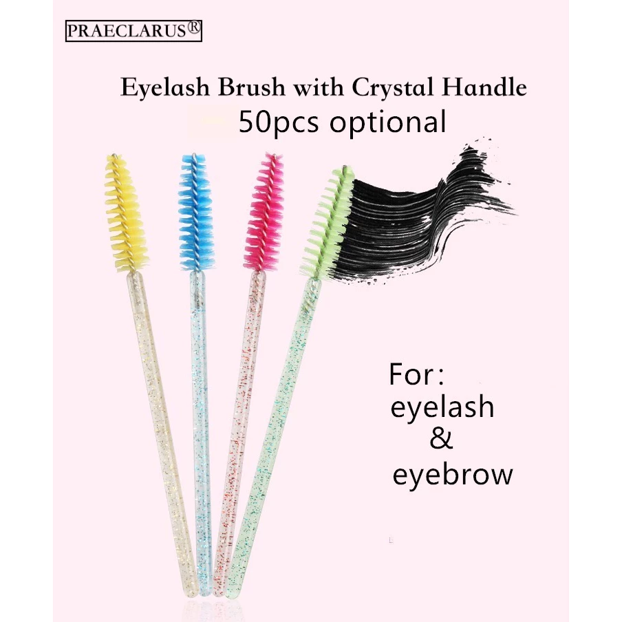 Praeclarus 50 ชิ้น/เซ็ตแปรงขนตาหัวนุ่มสําหรับขนตาคิ้วคริสตัลมาสคาร่า Applicator มาสคาร่า Wand หวี Micro-Brushes แปรงแต่งหน้าเครื่องมือ