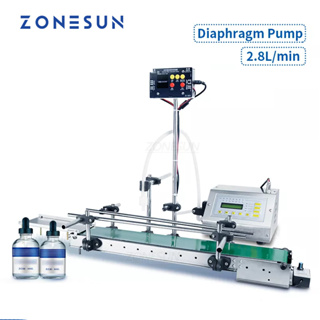 Zonesun ZS-DTDP160A เครื่องบรรจุของเหลว แบบตั้งโต๊ะ ความหนืดต่ํา พร้อมสายพานลําเลียง ขนาดเล็ก สําหรับน้ําผลไม้